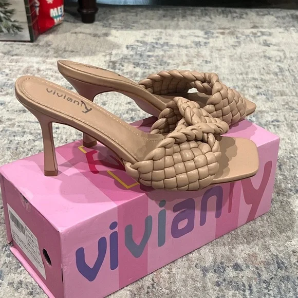 Vivianly  Beige Braided Women's Heels - Picture 6 of 6